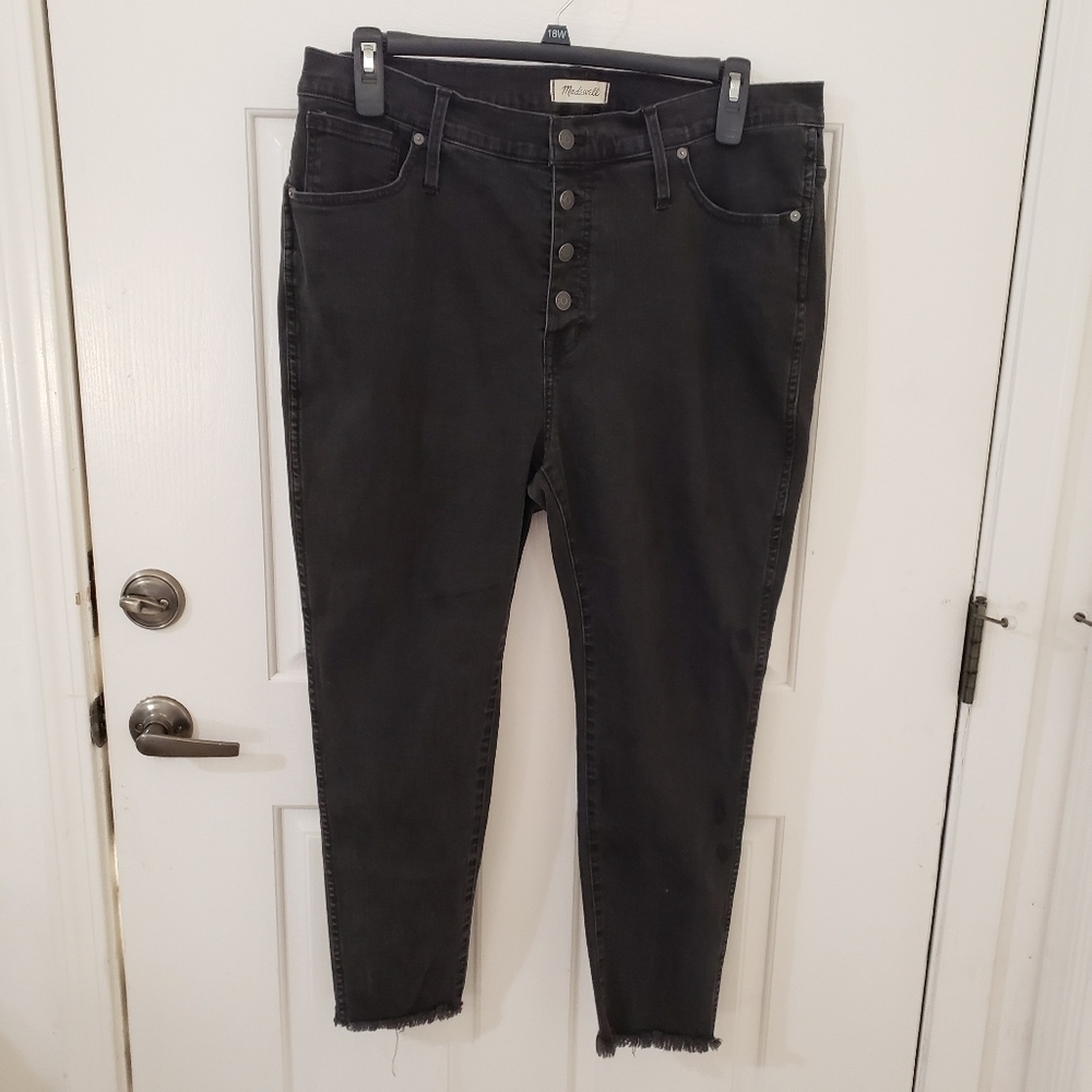 Madewell high rise button fly raw hem skinny jeans